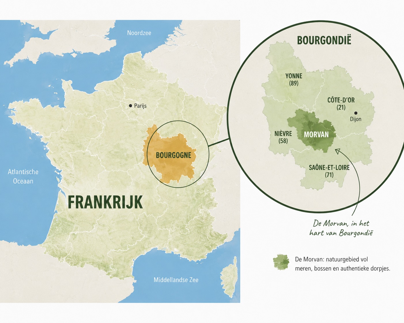 Kaart Bourgondië en Morvan
